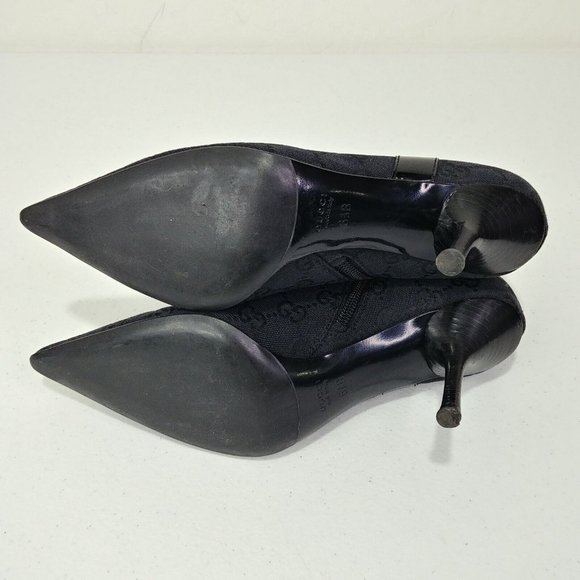 Gucci GG Canvas Monogram Black Ankle Booties D Ring Stiletto Pointed Toe… - Picture 9 of 12